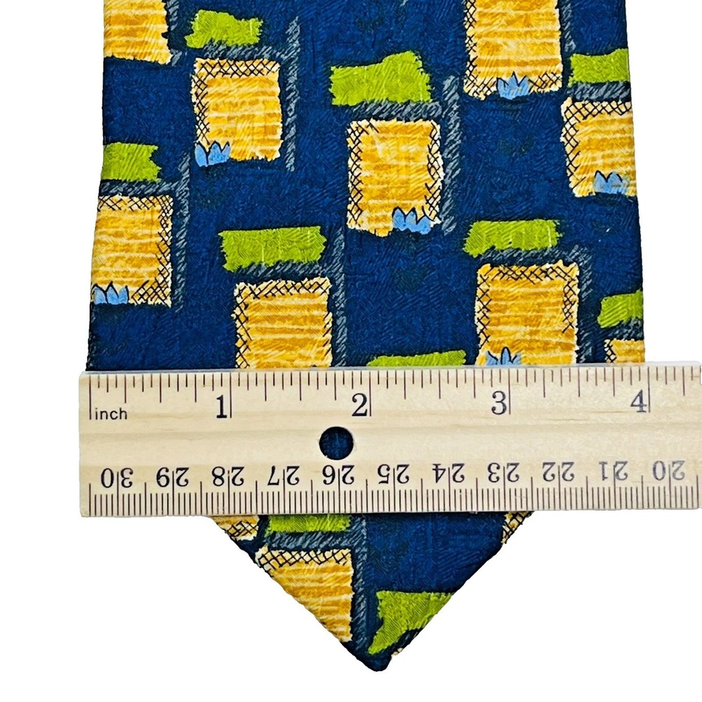 Ermenegildo Zegna Diseono Esclusivo Silk Mens Necktie Navy Geometric Italy *Flaw - Picture 5 of 11